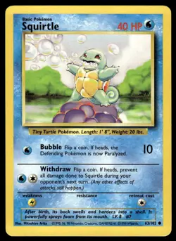 Pokemon TCG Base Set #63/102 Squirtle LP+ - Image 1