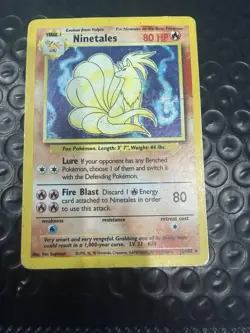 Pokemon TCG Base Set Unlimited Ninetales Holo 12/102 DMG - Image 1