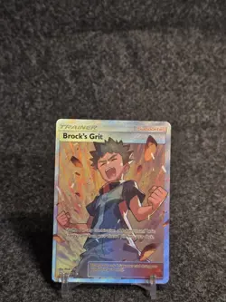 Pokemon TCG SM Team Up #172/181 Brock's Grit Full Art Card Moderate Play - Image 1