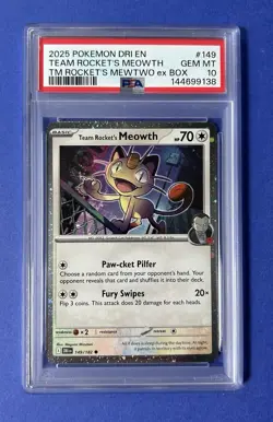 2025 Pokemon Dri EN Team Rocket’s Meowth TM Rocket’s MewTwo ex Box #149 PSA 10 - Image 1