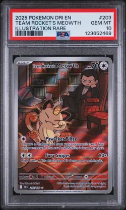 2025 POKEMON DRI EN-DESTINED RIVALS #203 TEAM ROCKET'S MEOWTH PSA 10 - Image 1