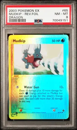 2003 Pokemon EX Dragon #65 Mudkip Reverse Foil Holo PSA 8 MINT - Image 1