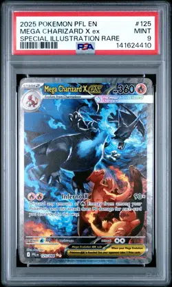 2025 POKEMON PFL EN-PHANTASMAL FLAMES #125 MEGA CHARIZARD X EX PSA 9 - Image 1