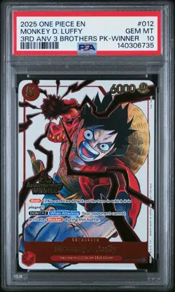 2025 ONE PIECE 3RD ANV TOURNAMENT 3 BROTHERS PACK WINNER MONKEY D. LUFFY PSA 10 - Image 1