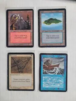 MTG 4 ALPHA Cards! Island, Mountain, Water Elemental, Black Ward! 1993 1st Print - Image 1