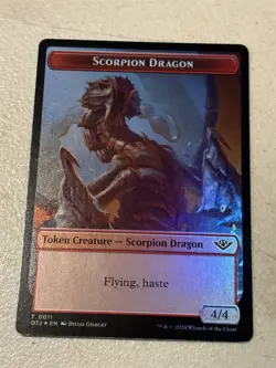 mtg foil token Scorpion Dragon//Mercenary, 0011/0010 Outlaws of Thunder Junction - Image 1