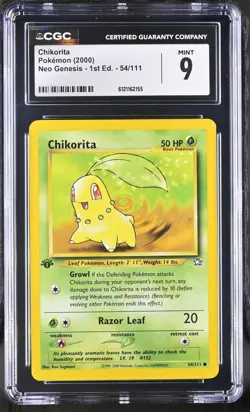 CGC 9 MINT Chikorita Neo Genesis 1st Edition 54/111 Pokemon Card - Image 1