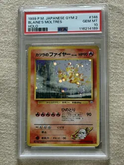 1999 Pokemon JPN Gym 2 #146 Blaine's Moltres-Holo Card PSA 10 - Image 1