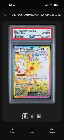 Pokemon Pikachu ex 238/191 Surging Sparks Illustration Rare Holo PSA 10 - Image 2