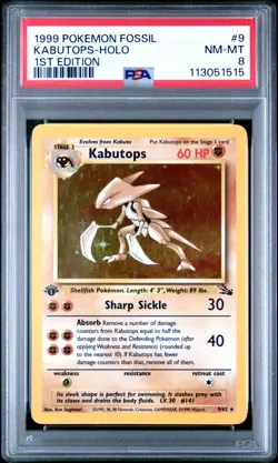 1999 POKEMON FOSSIL 1ST EDITION #9 KABUTOPS PSA 8 - Image 1