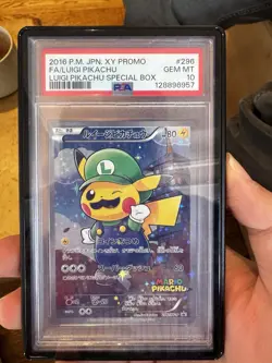 2016 POKEMON JAPANESE XY PROMO #296 FULL ART/LUIGI PIKACHU PSA 10 - Image 1