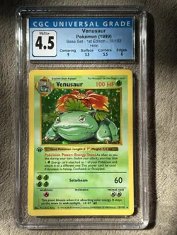 Pokemon 1999 Venusaur Base Set Shadowless 1st Edition 15/102 CGC 4.5 VG/EX - Image 1