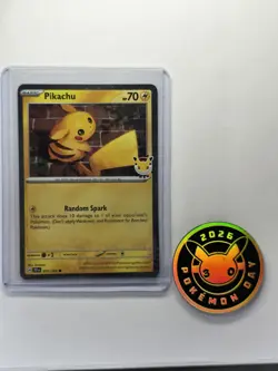 Pikachu 051/162 Stamped 30th Anniversary Promo and Pokemon Day 2026 Coin - Image 1