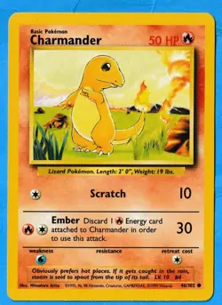 1999 Pokemon TCG Base Set Unlimited Charmander 46/102 Non-Holo NM-MT Condition - Image 1