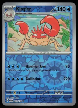 KINGLER 099/165 UNCOMMON 151 POKEMON REVERSE HOLO NM/M - Image 1