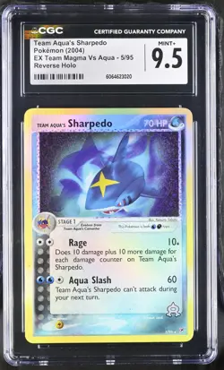 CGC 9.5 Team Aqua's Sharpedo EX Team Magma Vs Aqua 5/95 Reverse Holo Pokemon - Image 1