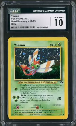 2001 Pokemon Neo Discovery Yanma Unlimited Holo Rare 17/75 CGC Gem Mint 10 - Image 1