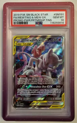 2019 POKEMON SM BLACK STAR PROMO #SM191 FULL ART/MEWTWO & MEW GX PSA 10 - Image 1