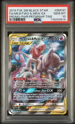 2019 POKEMON SM BLACK STAR PROMO #SM191 FULL ART/MEWTWO & MEW GX PSA 10 - Image 3