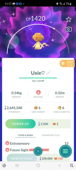 Pokemon Go Shiny Legendary Uxie - Image 1