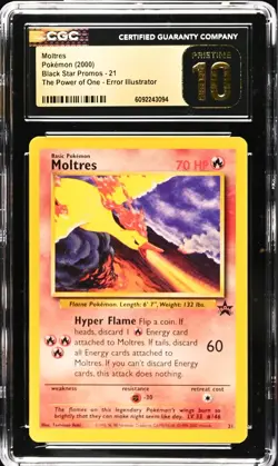 CGC 10 PRISTINE Moltres 21 AOKI ERROR Black Star Promo 2000 WOTC Pokemon - Image 1