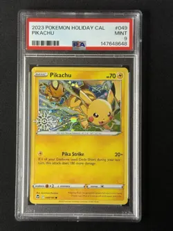 PSA 9 Pokemon Pikachu 2023 Holiday Calendar Holo Stamped Promo Card 049/195 MINT - Image 1