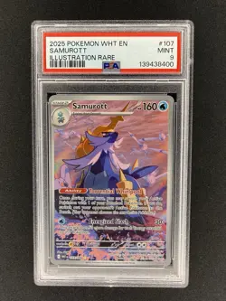 2025 POKEMON WHT EN-WHITE FLARE ILLUSTRATION RARE #107 SAMUROTT PSA 9 - Image 1