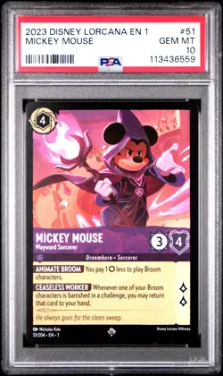 2023 DISNEY LORCANA THE FIRST CHAPTER MICKEY MOUSE WAYWARD SORCERER PSA 10 - Image 1