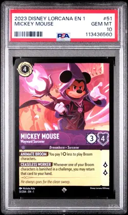 2023 DISNEY LORCANA THE FIRST CHAPTER MICKEY MOUSE WAYWARD SORCERER PSA 10 - Image 1