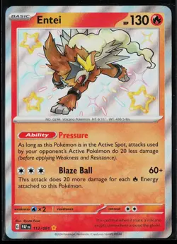 Entei 112/091 Shiny Rare Paldean Fates Pokemon NM - Image 1