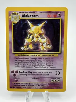 Pokemon TCG Alakazam Base Set Holo Card 1/102 Unlimited Rare LP - Image 1