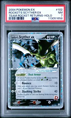 2004 POKEMON EX TEAM ROCKET RETURNS #102 ROCKET'S SCYTHER EX PSA 7 - Image 1