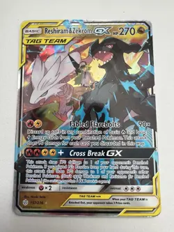 Pokemon Reshiram & Zekrom GX 157/236 Cosmic Eclipse Tag Team Full Art LP - Image 1
