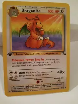 Pokemon Card 1999 Dragonite 19/62 1st edition Rare NEAR MINT - Image 1