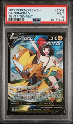 PSA 9 - 2022 POKEMON SWORD & SHIELD SILVER TEMPEST #TG16 FA/ZERAORA V | ALT ART - Image 1