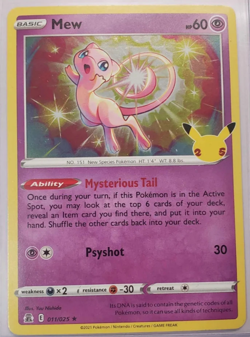 Pokemon Mew Holo Rare Celebrations 011/025 Pack Fresh - Image 1