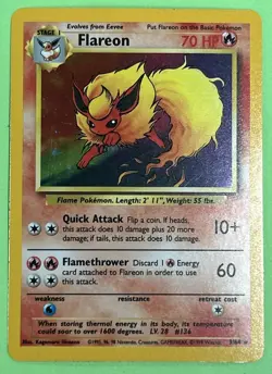 Flareon - 3/64 Jungle NO SYMBOL ERROR Holo Rare Pokemon NEAR MINT NO PLAY - Image 1