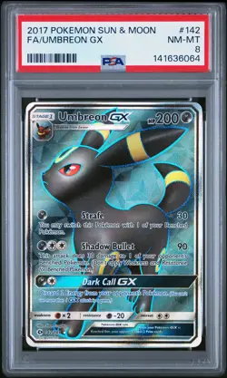 2017 POKEMON SUN & MOON #142 FULL ART/UMBREON GX PSA 8 - Image 1