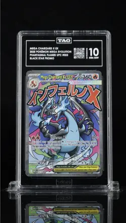 2025 POKEMON BLACK STAR PROMO MEGA CHARIZARD UPC #023 MEGA CHARIZARD X EX TAG 10 - Image 1