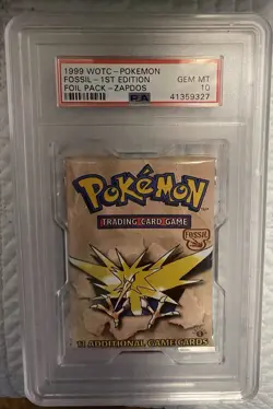 1st Edition Pokemon Fossil Booster Pack Zapdos PSA 10 - Image 1