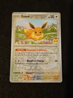 Eevee Prismatic Evolutions 074/131 Holo Pokemon Day 2025 Stamped Promo Card - Image 1