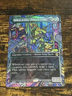 Mikey & Leo, Chaos & Order (Borderless) #200 (Foil) (NM) TMT Magic MTG - Image 1