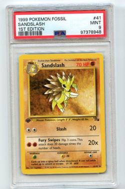 1999 POKEMON FOSSIL 1ST ED #41 Sandslash PSA 9 - Image 1