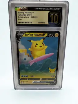 Pokemon TCG 2021 Surfing Pikachu V Celebrations Holo 008/025 CGC Pristine 10 - Image 1