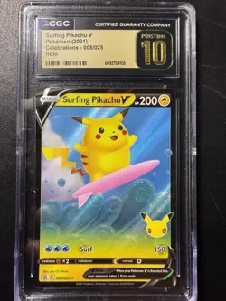 Pokemon TCG 2021 Surfing Pikachu V Celebrations Holo 008/025 CGC Pristine 10 - Image 3