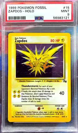 1999 Pokemon Fossil Zapdos #15 PSA 9 - Image 1