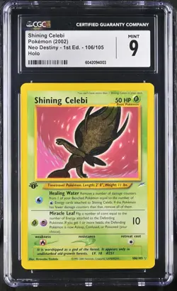 CGC 9 MINT Shining Celebi Neo Destiny 1st Edition 106/105 Holo Pokemon Card - Image 1