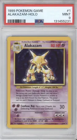 1999 POKEMON BASE SET UNLIMITED #1 ALAKAZAM HOLO RARE PSA 9 ENGLISH MINT WOTC - Image 1