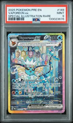 2025 POKEMON PRE EN-PRISMATIC EVOLUTIONS #149 VAPOREON EX PSA 9 - Image 1