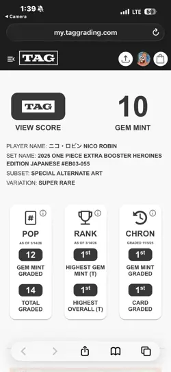 TAG 10 Nico Robin EB03-055 SP Alt Art SR Heroines Edition One Piece Card Japan - Image 3